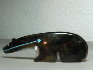 ZUNI FETISH F-5459 BLACK LIP MOTHER-OF-PEARL BEAR BY STEWART & PRISCILLA - Picture 1 of 4