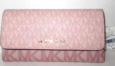 Michael Kors Jet Set Travel Large Trifold Wallet Powder Blush Signature NWT $228 - Image 1 of 4