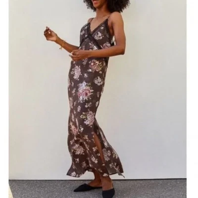 H&M X Brock Collection Brown Black Flower Floral Lace Slip Midi Dress Small - Image 1 of 4