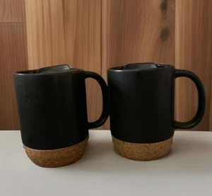 TWO Dowan Cork Insulated Bottom Dark Gray Coffee Mug w/Closable Travel Lid D-12 - Picture 1 of 4