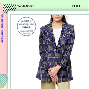 Retreat By Rhonda Shear Women's Plaid Cardigan Navy/green - Sz XL - Picture 1 of 3