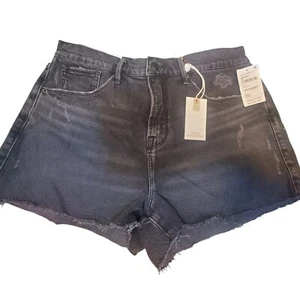 NEW Good American GOOD '90S SHORT Women's 8/29 Raw Hem Black Denim Cotton - Picture 1 of 7