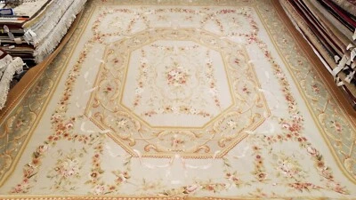 Alfombra tejida a mano 100 % lana 100 % tejido francés Aubusson 12' x 16' Foto 1 de 4