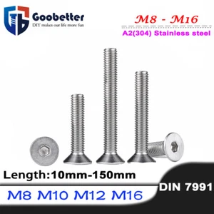 M8 M10 M12 M16 COUNTERSUNK BOLT CSK ALLEN KEY SOCKET SCREWS 304 STAINLESS STEEL - Picture 1 of 75