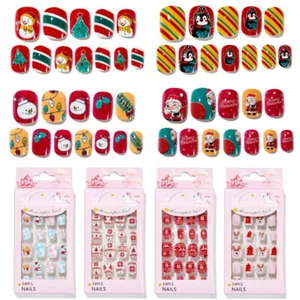 24PCS/Set Christmas Fake Nails Children Manicures Full Cover False Nail Tips Ar^ - Picture 1 of 32