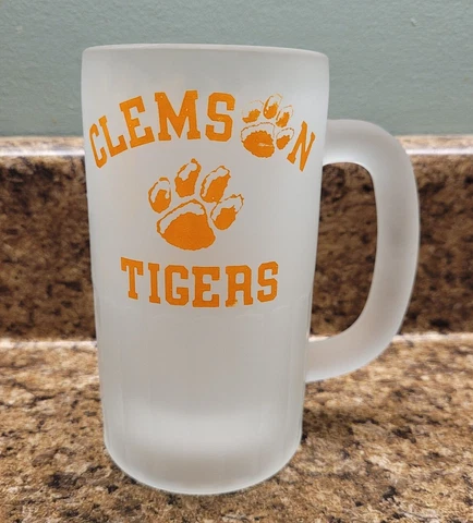 VTG Clemson Tigers Paw Print Frosted Glass Beer Mug Stein Clemson University Cover
