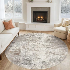 6Ft round Area Rug Living Room Rugs - 6X6 Washable Neutral Modern Abstract Soft - Picture 1 of 9