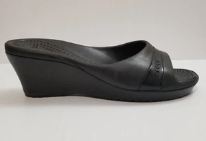 Crocs Sassari Women's Size 11 Wedge Heels Pumps Sandals Black Open Toe Slip Ons - Picture 1 of 13