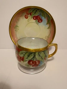 Antique Germany? Hand Painted Cup & Saucer, Cherries, Signed MST - Picture 1 of 9