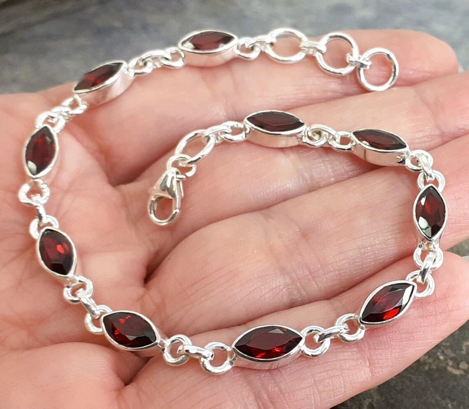 Pulseras de mujer hechas a mano con broche de langosta de plata esterlina 925 granate natural P#130 Foto 1 de 3