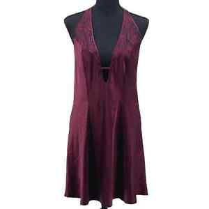 Vintage Victoria's Secret Low Back Plunge Lace Halter Slip Dress Large Purple