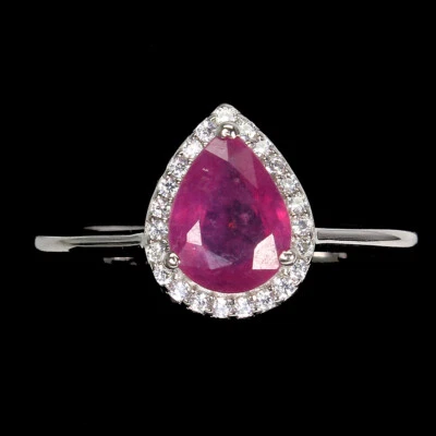 925 Sterling Silver Ring Pear Ruby 8x6mm Simulated Cz Gemstone Jewelry - Image 1 of 4