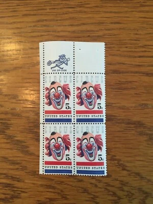 Plate Block of 4 stamps. Scott #1309 - 5 cent - Circus - 1966 - Mint - Image 1 of 2
