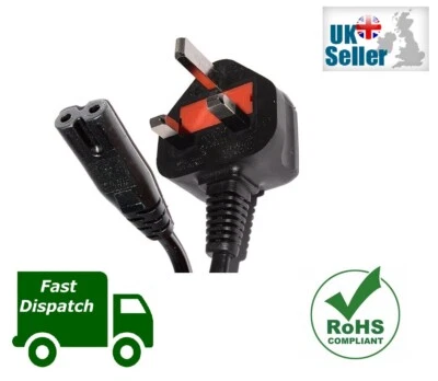 C7 Fig 8 Power Cable Lead Cord BSI CE Kettle Computer  2m New Genuine UK Mains - Image 1 of 2