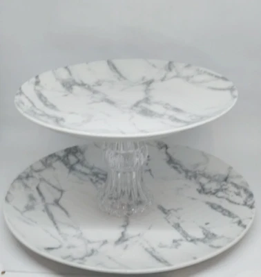 2 Tier Server Stand Marble Design w/Crystal Base Royal Norfolk Ceramic 5.5" High - Image 1 of 4
