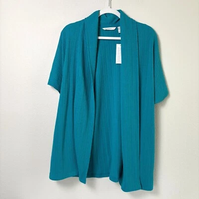 Cárdigan suéter Issac Mizrahi para mujer talla L azul manga corta bolsillos abiertos Foto 1 de 4