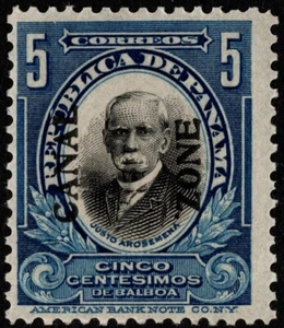 Canal Zone Stamp Scott # 54 Mint NH - 5 Cents Blue & Black w Type IV Overprint - Picture 1 of 1