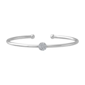 Sterling Silver Lab Grown Diamond Halo Bangle Bracelet 7.5" Holiday Gift - Picture 1 of 5