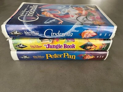 Walt Disney lot of 3 VHS animated movies Cinderalla, Jungle Book, Peter Pan Foto 1 de 4
