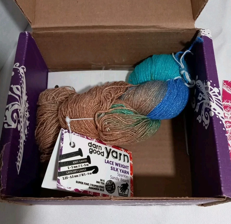 Darn Good Yarn Lace Recycled Silk Yarn Sparkle 1 Hanks Sandy Beach. Brand