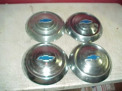 Chevy 1951, 52, 53 Bel Air Dog Dish Bowl Hubcap Set Blue Bowtie Driver Slum Caps - Image 1 of 4