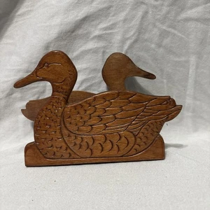 Vintage handgeschnitzt Holz Ente Serviette Brief Post Halter Landhaus rustikal Hütte - Bild 1 von 6