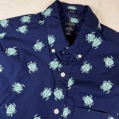 J Crew Slim Fit Button Down Shirt SS Navy Blue Sea Turtle Print Men's Size S NWT - Image 1 of 4
