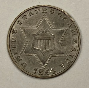 1854 Type 2 Silver Three Cent .03. Neary Unc. - Picture 1 of 3