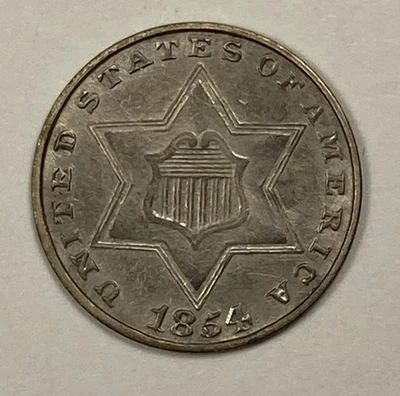 1854 Type 2 Silver Three Cent .03. Neary Unc. - Image 1 of 3