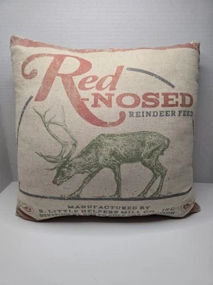 PBK Red Nosed Reindeer Feed sack Pillow Christmas Holiday primitives by kathy - Image 1 of 4