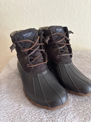 Sperry Waterproof Duck Boots Womens 6.5 Black Rubber Lace Up Zip - Image 1 of 4