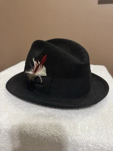 Cappello Fedora Vintage Portis Feltro Nero con Piuma 🎩 Scatola Originale - Usura/Patina - Foto 1 di 5