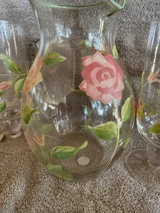 "Jarra pintada a mano vintage de 9" con vasos de 4, 8""" - Imagen 1 de 3
