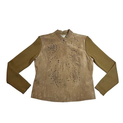 Chaqueta Coldwater Creek Gamuza Cremallera Completa Talla Med Corte Láser Tejido Mangas Acanaladas Foto 1 de 4