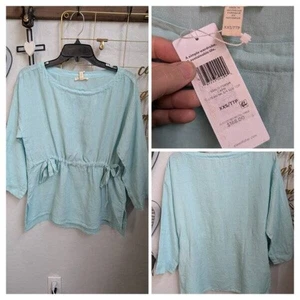 Neu mit Etikett XXS Capri blau Eileen Fisher Einstecktuch Leinen Kordelzug Top 188 $ - Bild 1 von 3