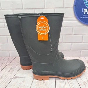 Stivali da pioggia Wonder Nation Youth Boys neri TPE foderati in gomma slip-on Chore: 4 - Foto 1 di 6