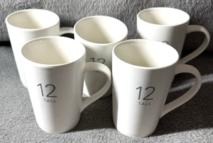 5 Starbucks 12 TALL 2011 Coffee Mugs White And Gray Letter 12oz Matte Finish - Picture 1 of 5