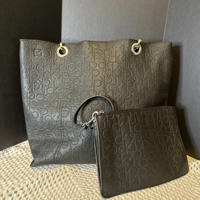 Calvin Klein Black Leather Signature Large Tote with Wristlet - Image 1 of 4