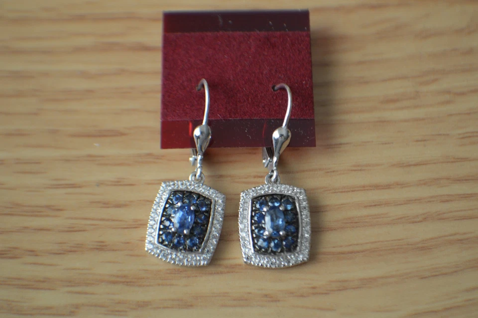 1.70ct AAAA Ceylon Blue Sapphire/Zircon Earrings Rhodium Plated over Fine Silver - Image 1 of 4