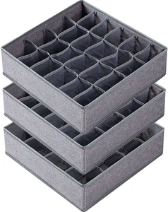 3 Pack Sock Underwear Drawer Organizer Dividers 64 Cell Fabric Foldable Dresser - Picture 1 of 12