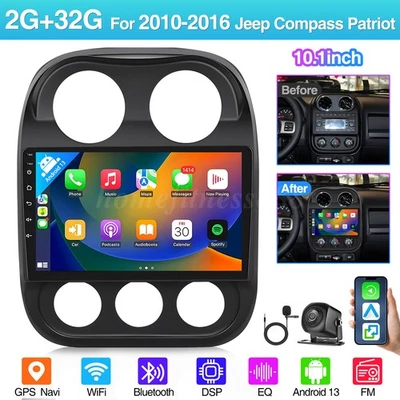 Carplay Car Stereo Radio GPS Android 14 For Jeep Patriot Compass 2009-2016 +Cam - Image 1 of 4