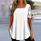 T-Shirt Pullover Tops Tee Tunic Mesh Blouse Plus Size Square Collar Loose Casual