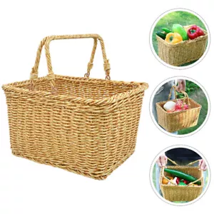Portable Shopping Basket Multi-purpose Imitation Rattan Handmade Woven Cart - Picture 1 of 12