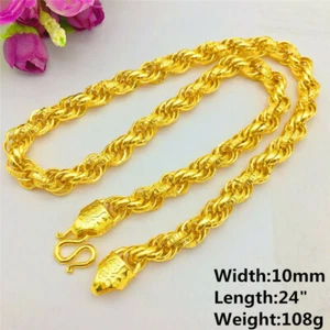 Men's Jewelry 24K Yellow Gold Plated 10mm 24" Flash Twisted Rope Chains Necklace - Picture 1 of 5
