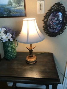 Pretty Gold Leaf Palm Tree lamp with lined Ivory Silk Shade Detailed Fabric - Picture 1 of 12