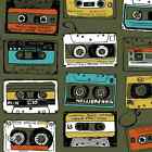 Retro Cassette Tape on Olive - Cosmo Japan Cotton Oxford Fabric