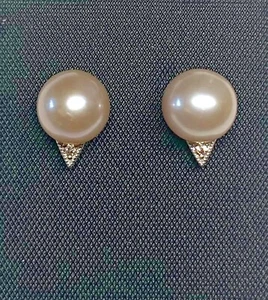 Vintage NOS 10K Rose Gold Signed IPS China 8mm Pink FW Pearl & Diamond Earrings - Picture 1 of 6