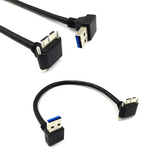 Down Angle USB 3.0 A Male to Micro B Down Angled Cable Data Charging Screw Lock - Picture 1 of 12