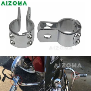 2PCS 1 1/4" Engine Guard Highway Crash Bar Foot Peg Clamp Mount For Harley - Picture 1 of 8