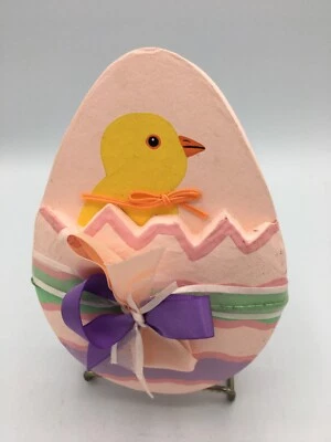 Joseph Schmidt Yellow Paper Mache Duckling Pink Easter Egg Empty Candy Box 2007 - Image 1 of 4